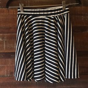 Dark Navy and White Striped Skater Skirt